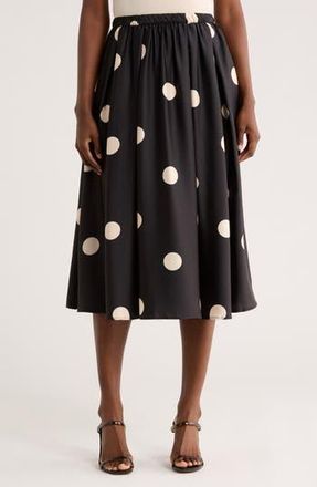 Adrianna Papell Polka Dot Satin Midi Skirt in Black/Champagne Blush Dot at Nordstrom Rack, Size X-Large