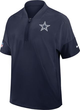Nike Dallas Cowboys Sideline Coach Nike Mens NFL 1/2-Zip Short-Sleeve Hooded Jacket in Blue | 03BO02C47RD-2J5
