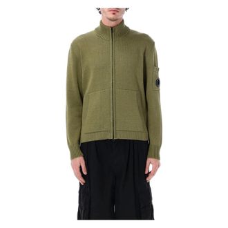 C.P. Company Cardigans, male, Green, Size: XL Knitwear Cardigan in Compact Cotton