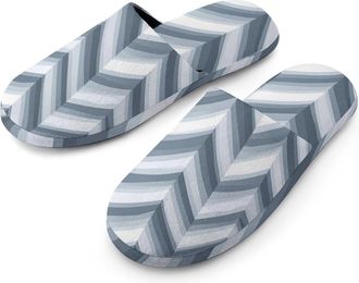 Generic Gray And White Wavy Pattern Mens Flannel Slipper Soft Comfy House Shoes Non Slip Winter Warm Indoor Outdoor Slippers