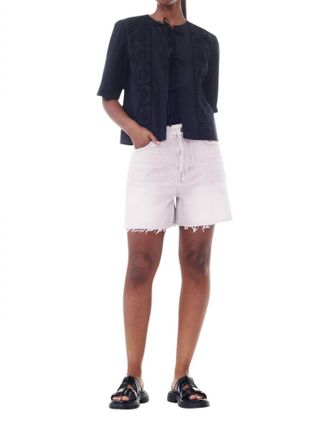 Ganni Frayed Edge Cotton 5-Pocket Denim Shorts In Pink
