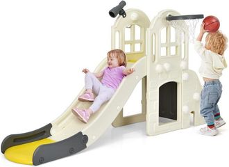 Costway Costway - Gran Tobog&aacute;n Infantil 6 En 1, Juego Infantil Con Cesta, Pelota, Lanzamiento De Anillas Y Telescopio, Parque Infantil De Interior Y Exterior 