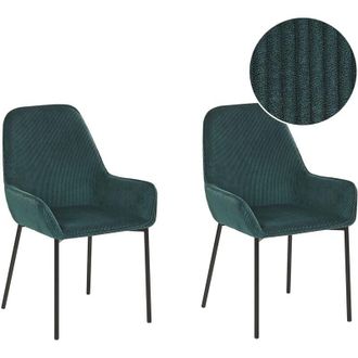 Beliani Beliani - Conjunto De 2 Sillas De Comedor Tapizadas En Pana Verde Con Patas Negras Estilo Retro Glamour Loverna