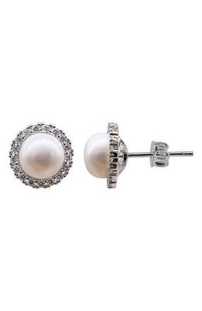 Adornia 9mm Freshwater Pearl Swarovski Crystal Halo Stud Earrings in White at Nordstrom Rack