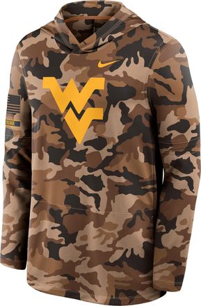 Nike West Virginia Military Appreciation Nike Mens Dri-FIT College Long-Sleeve Hooded Top in Brown | 03B92EAWVN-954