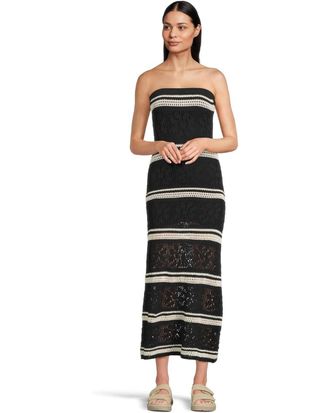 L*Space L*Space Rosalia Dress Small Black Striped Flower Cut-Out Strapless GBO1957