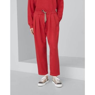 Brunello Cucinelli Red Relaxed Cotton Trousers, Size X-Small
