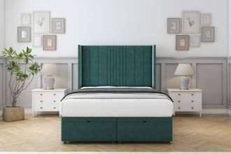 Comfort Beds Grace Plush Ottoman Bed Set With 54 Wingback Headboard in Emerald | Size: Small Single