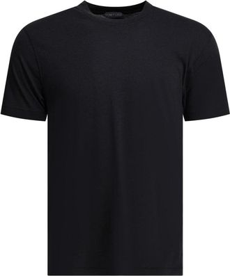 Tom Ford Lyocell Katoen T-Shirt met Ronde Hals - Heren - T-shirts - Zwart - L - Katoen - Tops