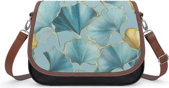 Generic Ginkgo Pattern Crossbody Bag Womens Handbag PU Message Bags Shoulder Purse with Adjustable Strap