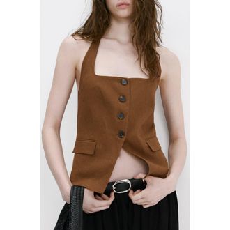 Mango Linen Suit Waistcoat in Brown at Nordstrom, Size Xx-Large