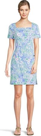 Lilly Pulitzer The Short Sleeved Lilly S Womens Dress Sunwashed Blue Plumes In Bloom : 14, Cotton/Tencel