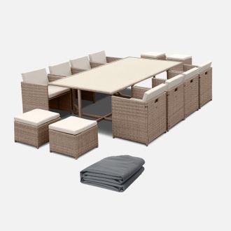 Sweeek Mesa De Jard&iacute;n Encastrable De Resina Trenzada 12 Sillones + Funda