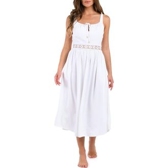 La Blanca Lake Side Tie Neck Midi Cover-Up Dress in White at Nordstrom Rack, Size Medium