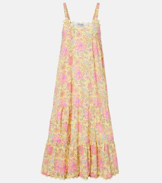 Juliet Dunn Vestido midi de algod&oacute;n floral festoneado