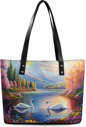 Generic Rainbow Lake Swan Tote Bags for Women Cute Shoulder Purses Handbags