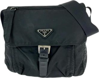 Prada Pre-owned Cross Body Bags, female, Black, Size: ONE SIZE Pre-owned Tessuto Nylon Shoulder Bag