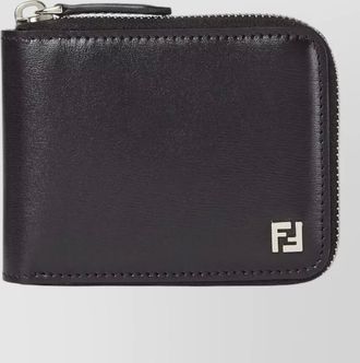 Fendi leather compact wallet zip around ff logo