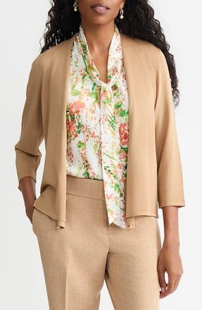 Kasper Self Edge Open Front Cardigan in Toasted Wheat at Nordstrom, Size X-Small
