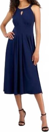 Robbie Bee Sleeveless Keyhole Halter Dress In Navy