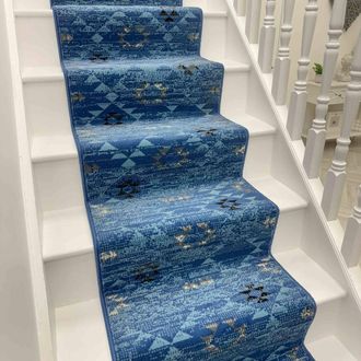Runrug Stair Runner Carpet for Staircases - Soft & Comfy, 9mm - Andes in Blue | Size: 60 cm x 690 cm