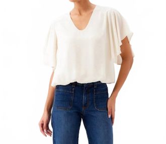 Karen Kane Flutter Sleeve V-Neck Top In Ecru