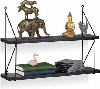 Trade Shop Trade Shop - Libreria Mensole Scaffale Parete Design Moderna Legno Metallo 2 Ripiani Nero