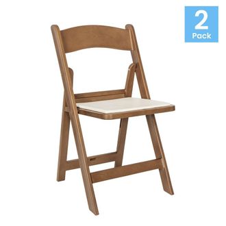 Flash Furniture 2 Pack Commercial Chestnut Lightweight Wood Look Resin Folding Event Chair