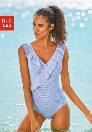 Lascana Badeanzug LASCANA, Damen, Gr. 36, Cup D, blau (gestreift, blau, wei&szlig;), Microfaser, Obermaterial: 45% Polyester, 44% Polyamid, 11% Elasthan. Futter: 10