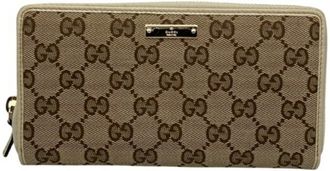 Gucci Beige Canvas Leather Long Wallet (Bi-Fold) (Pre-Owned)