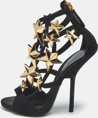 Giuseppe Zanotti Black Suede Star Embellished Ankle Strap Sandals
