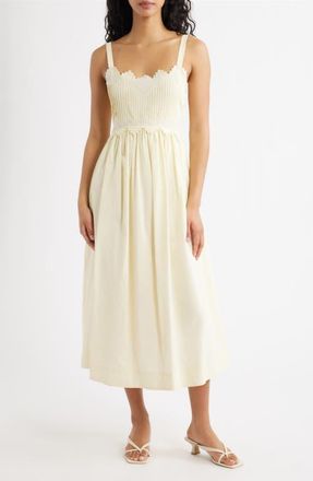 Moon River Embroidered Sleeveless Cotton Midi Dress in Butter Yellow at Nordstrom, Size X-Small