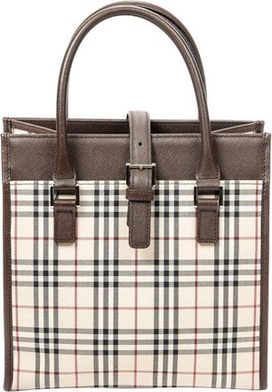 Burberry Beige & Brown Nova Check Canvas Flat Tote (Authentic Pre-Loved)
