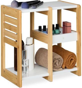 Relaxdays Bamboo Shelf, 3 Tiers, HxWxD: 35x34x20 cm, Freestanding Shelving Unit, Bathroom & Kitchen, mdf, Natural/White - Relaxdays