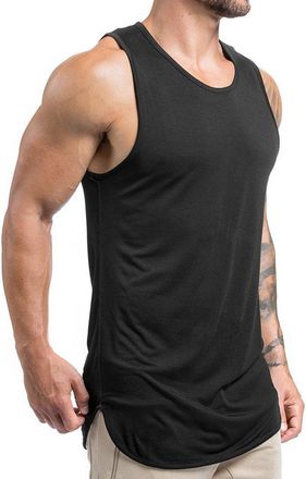 Magiftbox Mens Extended Scoop Workout Stringer Tank Tops Gym Shirts for Men Black/Khaki T05_Black_US-M
