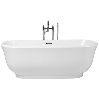Beliani Ba&ntilde;era Independiente De Acr&iacute;lico Blanco 170 X 77 Cm Ovalado Bordes Redondeados Moderno Tesoro