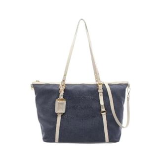 Prada Pre-owned Tote Bags, female, Blue, Size: ONE SIZE Pre-owned Logo Jacquard Canvas Leather Tote Bag