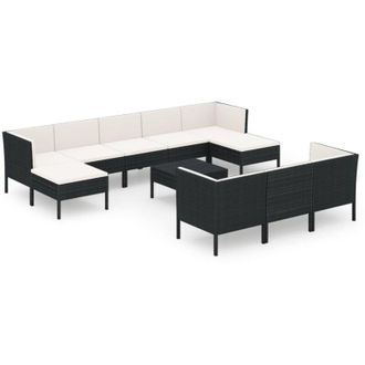 vidaXL Set Muebles De Jard&iacute;n 11 Pzas Y Cojines Rat&aacute;n Sint&eacute;tico Negro Vidaxl