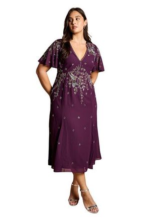 Coast Plus Floral Embellished Midi Dress in Wine at Nordstrom, Size 18