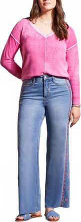 Tribal Brooke Hugging Wide Leg Jeans With Embroidery In Blue