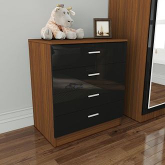 Elegant Lighting Black Bedroom Wardrobe High Gloss Soft Close Wardrobe Includes a Removable Hanging Rod, Storage Shelves, Metal Handles - Elegant