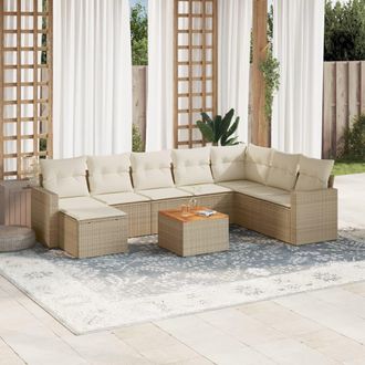 vidaXL Vidaxl - Set Divano Da Giardino 9 Pz Con Cuscini Beige In Polyrattan