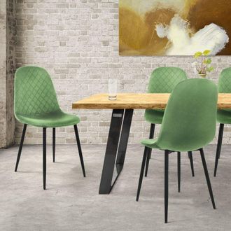 ML Design Ml-design - Set De 4x Sillas De Comedor Con Respaldo Asiento Ergon&oacute;mico Acolchado Tapizado De Terciopelo Verde Salvia Con Patas De Metal Sill&oacute;n De Dis