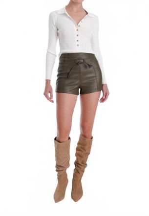 Karina Grimaldi Mona Vegan Leather Mini Shorts In Olive