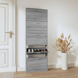 Berkfield Home Shoe Cabinet Grey Sonoma 59x17x169 cm Engineered Wood | Size: 59 x 17 x 169 cm