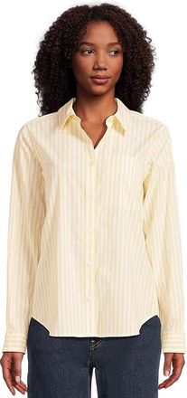 L.L.Bean Essential Cotton Poplin Shirt Long-Sleeve Womens Clothing Sunset Gold Stripe : MD, Cotton/Spandex