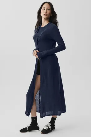 Alo | Sheer Cashmere Long Cardigan Top in Navy, Size: Medium
