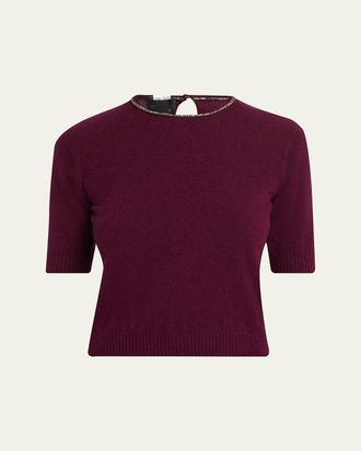 Giorgio Armani Embellished Short-Sleeve Cashmere Crewneck Sweater