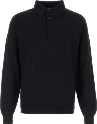 Tom Ford Tops, Heren, Zwart, L, Wol, Fijn Gebreide Pure Wol LS Polo