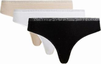 Tommy Hilfiger Womens 3-Pack Logo Lace Thongs, Black/White/Misty Blush - Size: 14